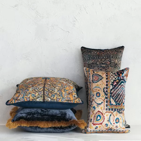 Creative CoOp Floral Harmony Velvet Lumbar Pillow Multicolor