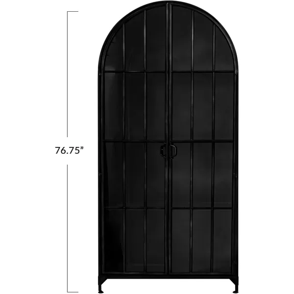 Creative CoOp Grey Modern Arched Metal Cabinet with Glass ShelvesBlack