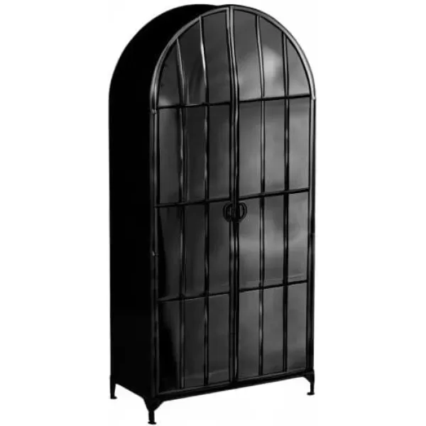 Creative CoOp Grey Modern Arched Metal Cabinet with Glass ShelvesBlack