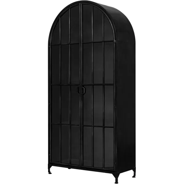 Creative CoOp Grey Modern Arched Metal Cabinet with Glass ShelvesBlack