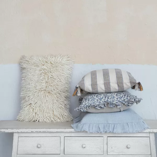 Creative CoOp Grey Stripe Cotton Pillow with Fringe