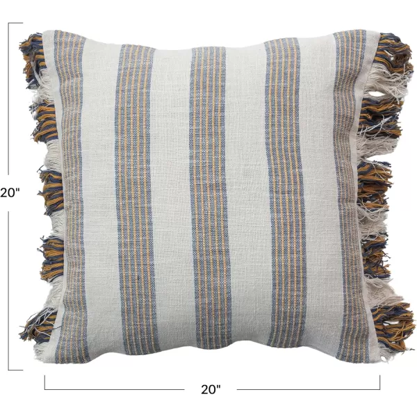 Creative CoOp Grey Stripe Cotton Pillow with Fringe