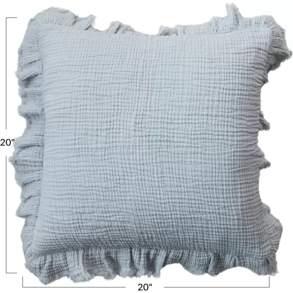 Creative CoOp Light Blue Cotton Pillow with Ruffled Trim