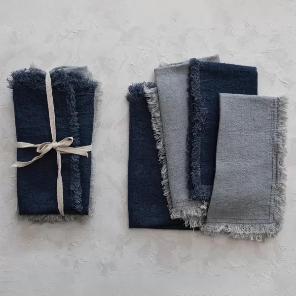 imageCreative CoOp Linen Blend Fringe Set of 2 Colors Navy and Light Blue Napkin