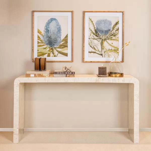 Creative CoOp MDF and Mother of Pearl Waterfall Console Table 60quot L x 14quot W x 31quot H White