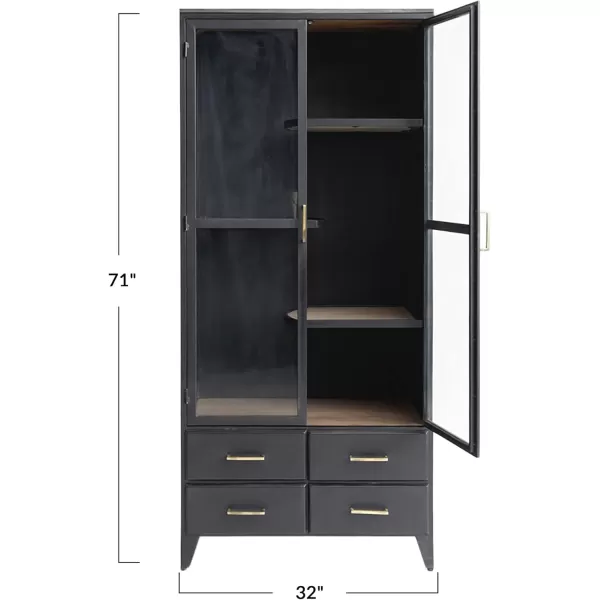 Creative CoOp Modern Acacia Wood and Metal 2 Glass Doors Black Cabinet Gray