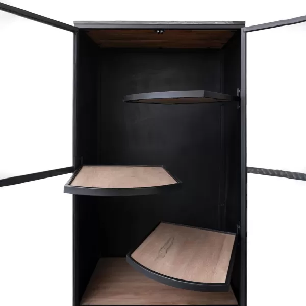 Creative CoOp Modern Acacia Wood and Metal 2 Glass Doors Black Cabinet Gray