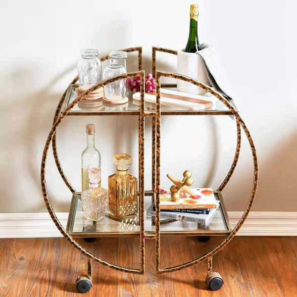 Creative CoOp Modern Hammered Brass Round Bar Cart