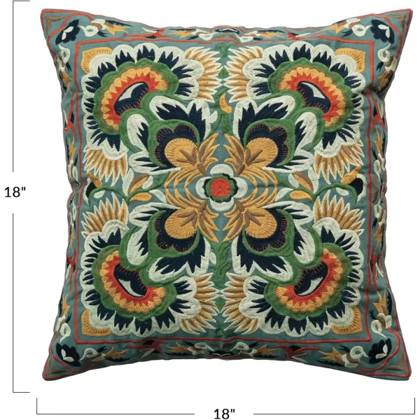 Creative CoOp Multi Square Cotton Embroidered Pillow with Design Color