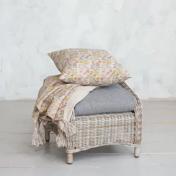 Creative CoOp Multicolor Cotton Chambray Floral Printed Pillow