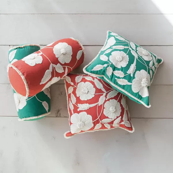 Creative CoOp Multicolor Enchanted Garden Embroidered Pillow Set Set of 2Bolster Pillow