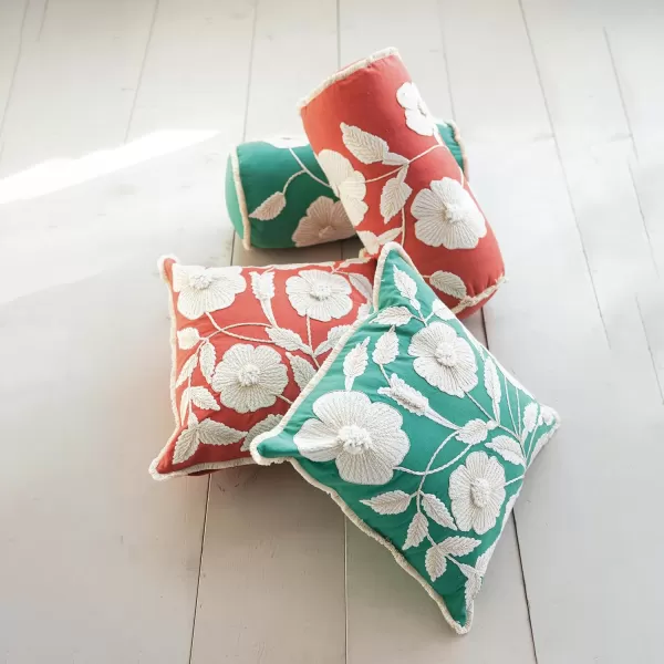 Creative CoOp Multicolor Enchanted Garden Embroidered Pillow Set Set of 2Bolster Pillow