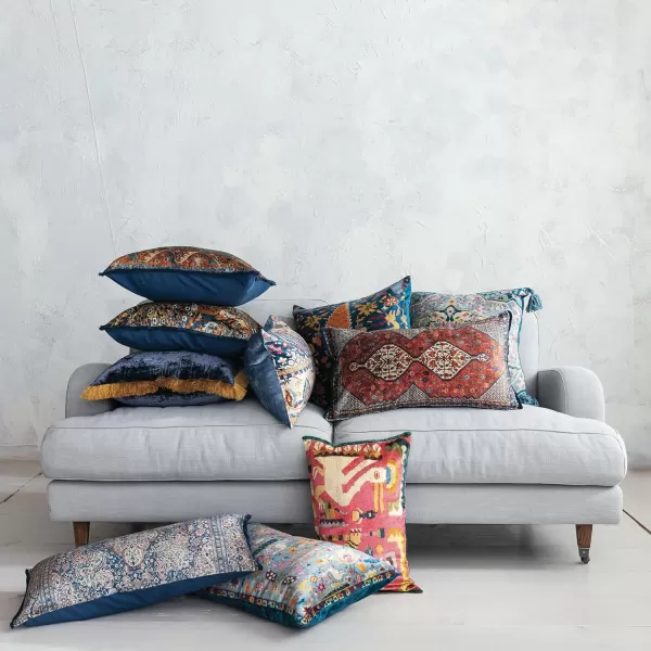 Creative CoOp Multicolor Global Tapestry Velvet Pillow with FringePattern 1