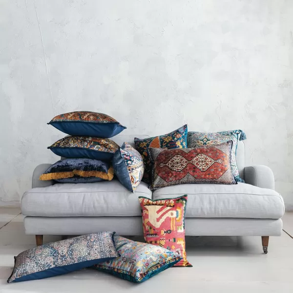 Creative CoOp Multicolor Global Tapestry Velvet Pillow with FringePattern 2