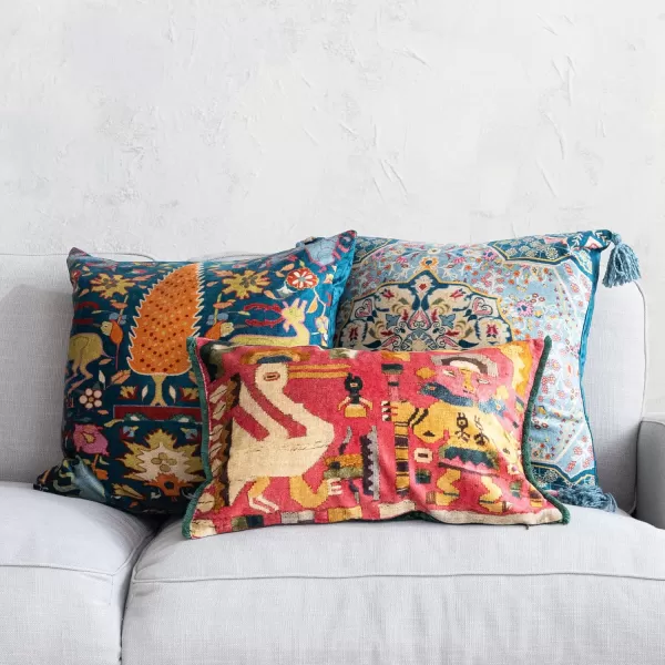 Creative CoOp Multicolor Global Tapestry Velvet Pillow with FringePattern 2