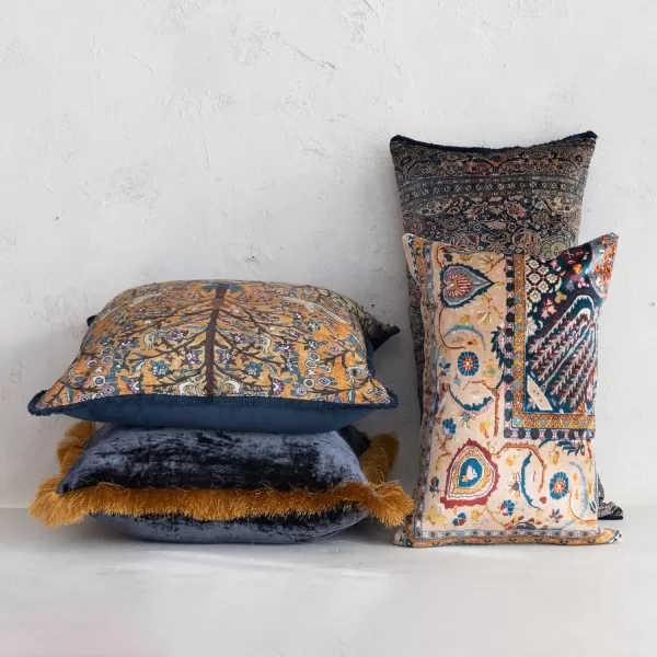 Creative CoOp Multicolor Global Tapestry Velvet Pillow with FringePattern 3