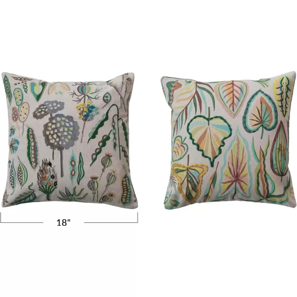 Creative CoOp Multicolor Square Cotton Chambray Pillow with 2 Botanicals Design Set of 2