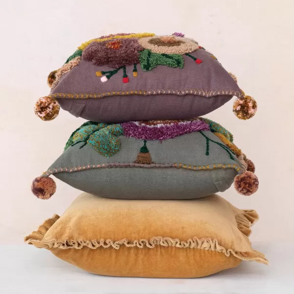 Creative CoOp Mustard Velvet Ruffled Square Pillow