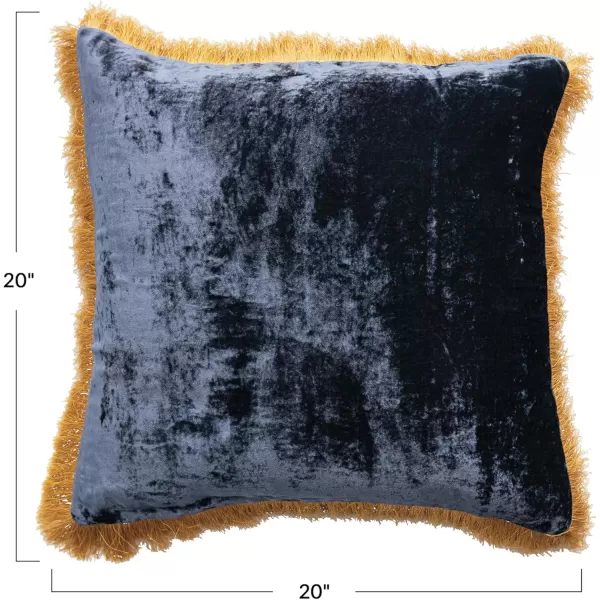 Creative CoOp Navy and Gold Silk Fringed Pillow