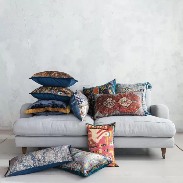 Creative CoOp Navy and Gold Silk Fringed Pillow
