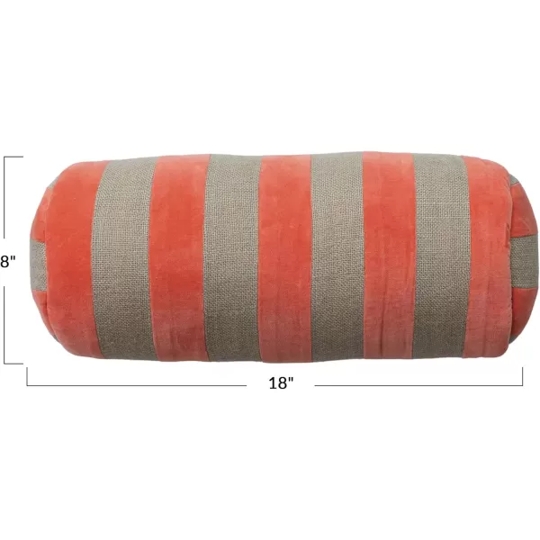 Creative CoOp Pink Cotton Velvet and Jute Bolster Pillow with Stripes Grey