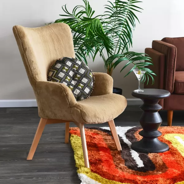 Creative CoOp Plush Wingback Chair WhiteLight Brown