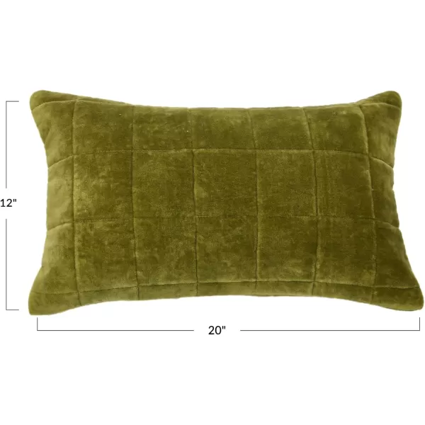 Creative CoOp Quilted Velvet Lumbar Pillow Cover 12quot x 20quot GreenGreen