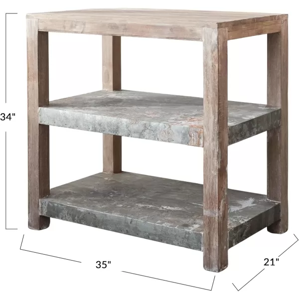 Creative CoOp Reclaimed Wood and Metal Clad Credenza with 2 Shelves Natural
