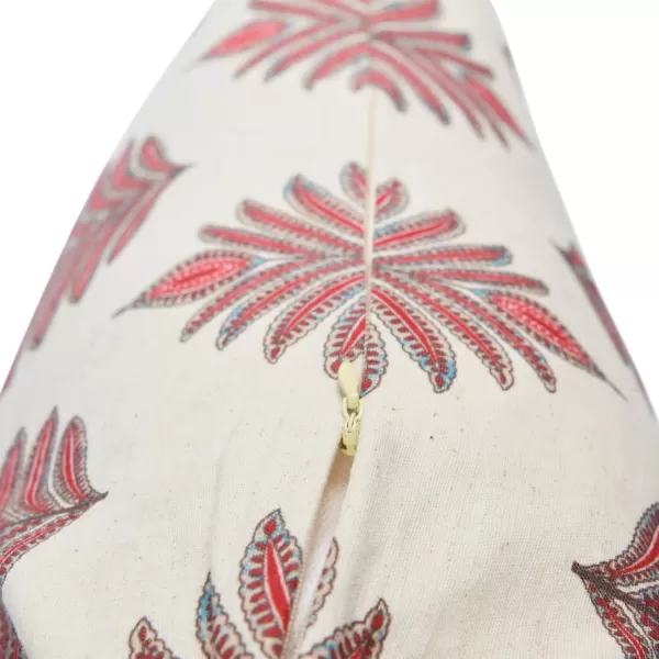 Creative CoOp Square Fern Frond Tassels Pillow Cream and Burgundy