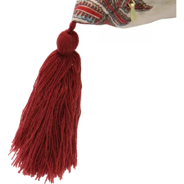 Creative CoOp Square Fern Frond Tassels Pillow Cream and Burgundy