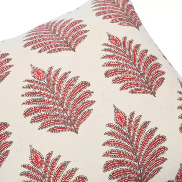 Creative CoOp Square Fern Frond Tassels Pillow Cream and Burgundy