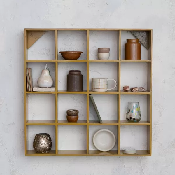 Creative CoOp Square Reclaimed Wood and Metal Wall Shelf Mustard