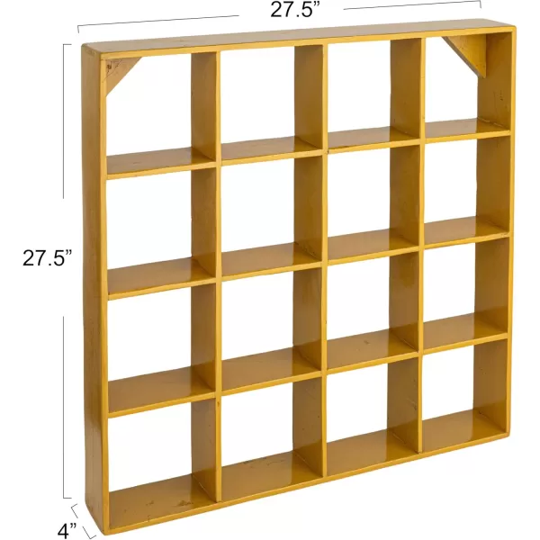 Creative CoOp Square Reclaimed Wood and Metal Wall Shelf Mustard