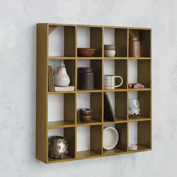Creative CoOp Square Reclaimed Wood and Metal Wall Shelf Mustard