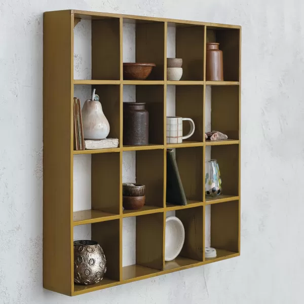 Creative CoOp Square Reclaimed Wood and Metal Wall Shelf Mustard
