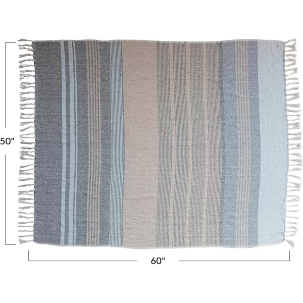 Creative CoOp Striped Cotton Blend Throw with Fringe Light Blue
