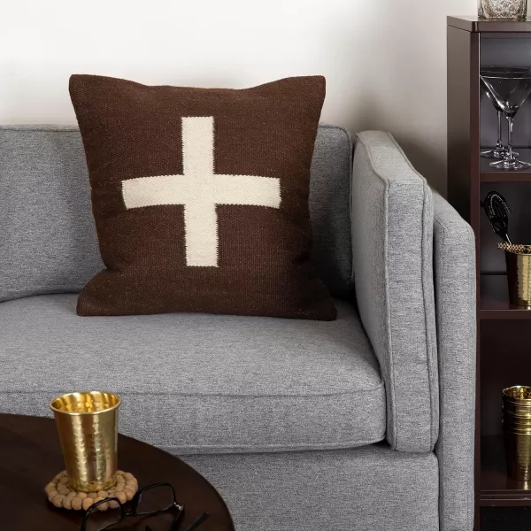 imageCreative CoOp Swiss Cross Cotton Wool Throw Pillow Brown and CreamBrown and Cream