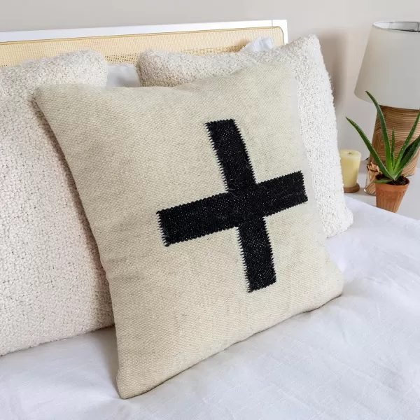 imageCreative CoOp Swiss Cross Cotton Wool Throw Pillow Brown and CreamCream and Black