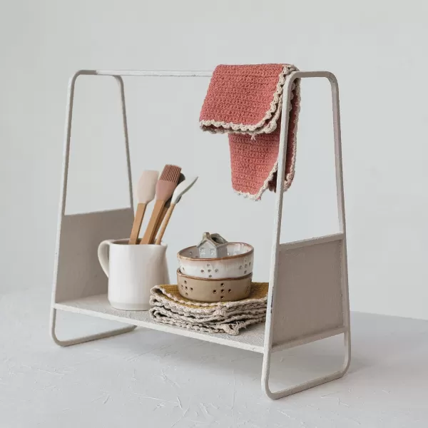 Creative CoOp Textured Metal Storage Rack Cream
