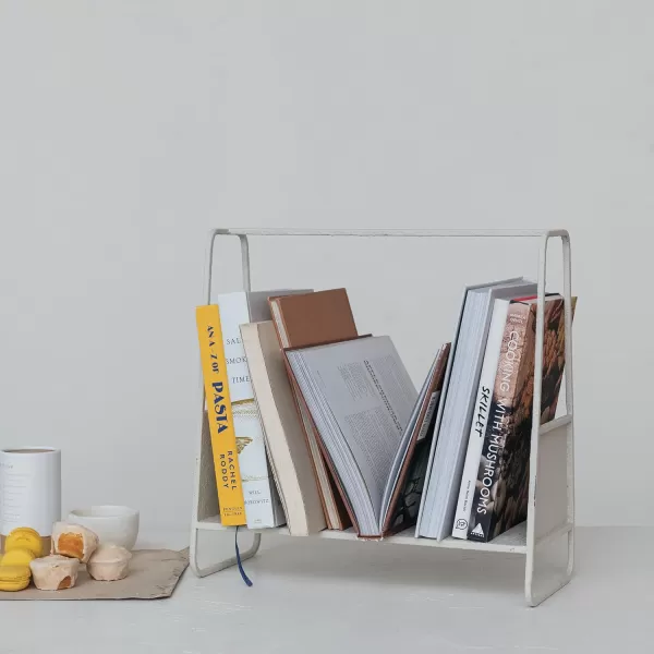 Creative CoOp Textured Metal Storage Rack Cream