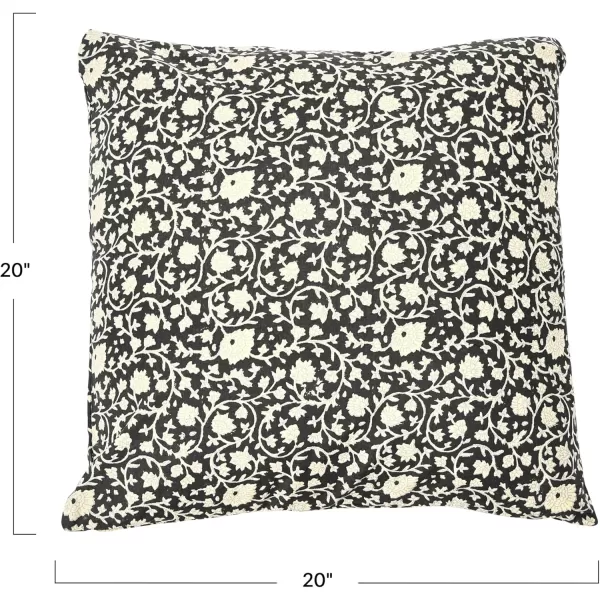 imageCreative CoOp Vintage Inspired Floral Block Pattern Square Cotton Decorative Throw Pillow Black ampamp WhiteWhite  Black