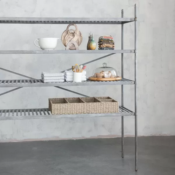 Creative CoOp Vintage Reproduction Metal Shelf with Slatted Shelves Zinc Finish