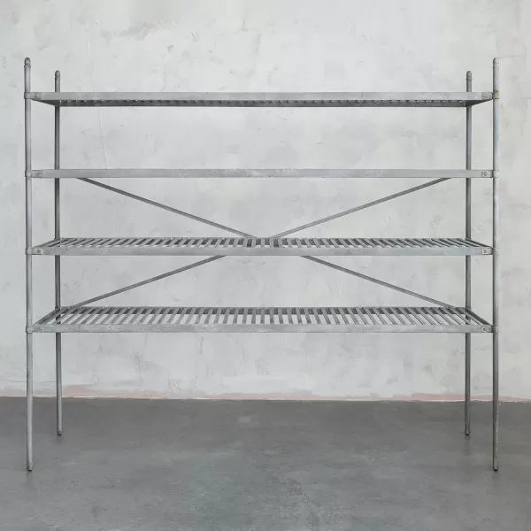 Creative CoOp Vintage Reproduction Metal Shelf with Slatted Shelves Zinc Finish