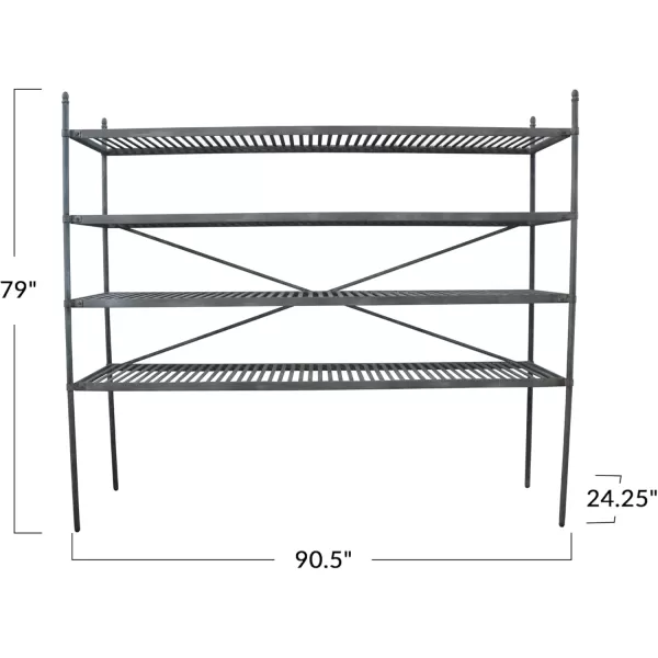 Creative CoOp Vintage Reproduction Metal Shelf with Slatted Shelves Zinc Finish