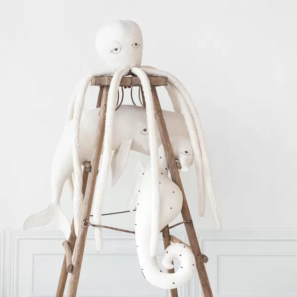 Creative CoOp White Cotton and Linen Octopus Shaped PillowOctopus