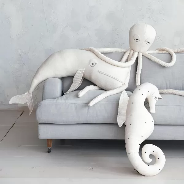 Creative CoOp White Cotton and Linen Octopus Shaped PillowOctopus