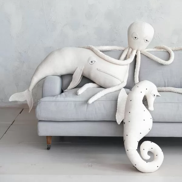 Creative CoOp White Cotton and Linen Octopus Shaped PillowSeahorse