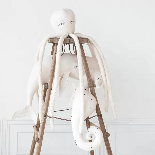 Creative CoOp White Cotton and Linen Octopus Shaped PillowSeahorse