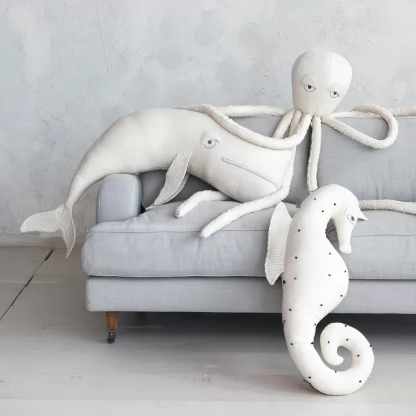 Creative CoOp White Cotton and Linen Octopus Shaped PillowWhale