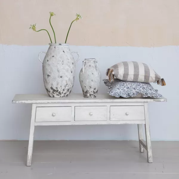Creative CoOp White Reclaimed Wood Console Table with Drawers Distressed